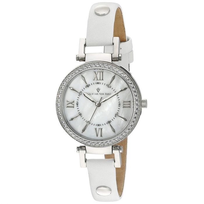 Christian Van Sant Petite Round White Leather Swiss Quartz Women's Watch CV8130