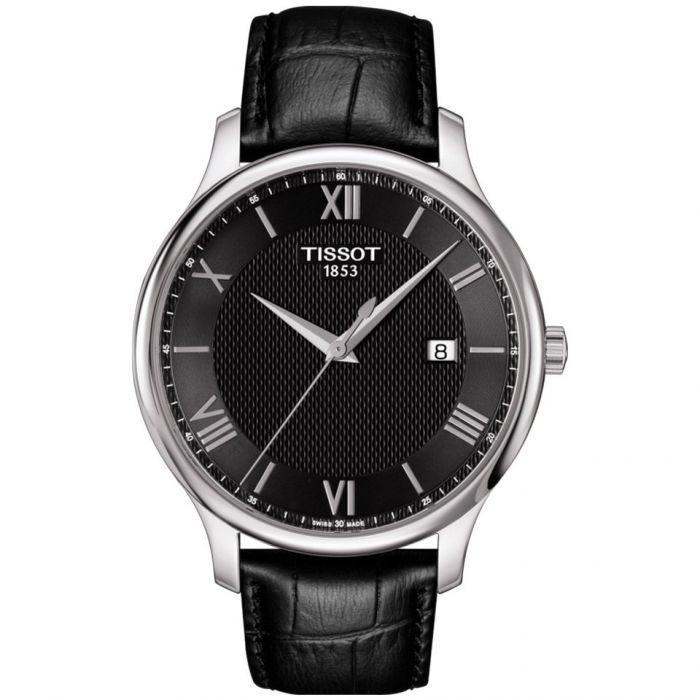 Tissot Traditon Gents Mặt Đen Dây Da Đen Lịch Ngày T063.610.16.058.00