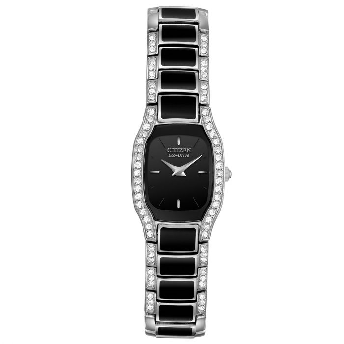 Citizen Normandie Black Dial Crystal Accents Tonneau Bracelet Women's Watch EW9780-57E