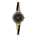 Anne Klein Swarovski Crystal Accented Gold Tone and Black Bangle Women's Watch AK/2216BKGB