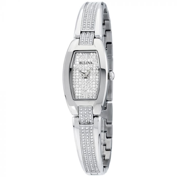 Bulova Crystal Mặt Chữ Nhật Dây Kim Loại Đính Đá Màu Bạc 96L235