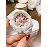 Casio Baby-G Mặt Bầu Dục Màu Vàng Hồng Dây Cao Su Màu Trắng Lịch Vạn Niên BA-110-7A1