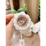 Casio Baby-G Mặt Bầu Dục Màu Vàng Hồng Dây Cao Su Màu Trắng Lịch Vạn Niên BA-110-7A1