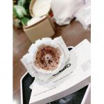 Casio Baby-G Mặt Bầu Dục Màu Vàng Hồng Dây Cao Su Màu Trắng Lịch Vạn Niên BA-110-7A1