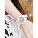 Casio Baby-G Mặt Bầu Dục Màu Vàng Hồng Dây Cao Su Màu Trắng Lịch Vạn Niên BA-110-7A1