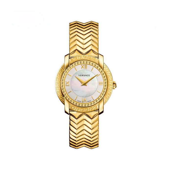 Versace DV-25 Mặt Tròn Khảm Trai Dây Kim Loại Màu Vàng VAM040016