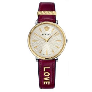 Versace V-Circle Manifesto Love Mặt Tròn Màu Trắng Dây Da Màu Đỏ VBP020017