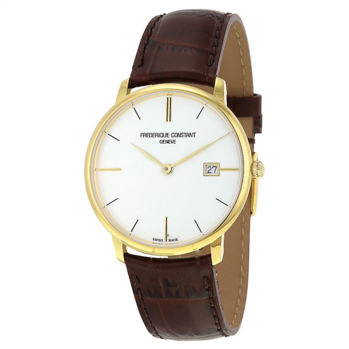 Frederique Constant Slim Line Mặt Tròn Màu Bạc Dây Da Màu Nâu Lịch Ngày FC-220V5S5