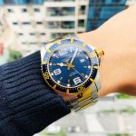 Longines Hydroconquest Automatic Demi Vàng Mặt Tròn Màu Xanh Dây Kim Loại Lịch Ngày L3.742.3.96.7