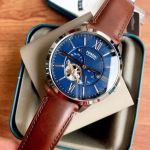 Fossil Townsman Automatic Mặt Tròn Màu Xanh Dây Da Màu Nâu ME3110