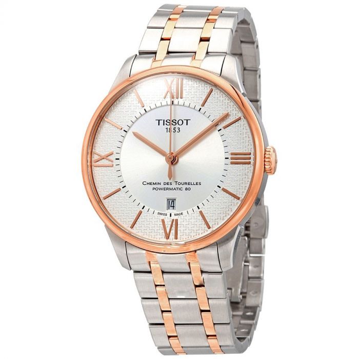 Tissot Helvetic Chemin Des Tourelles Automatic Demi Vàng Hồng Mặt Tròn Dây Kim Loại Lịch Ngày T099.407.22.038.01