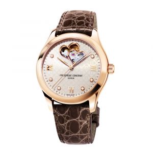 Frederique Constant Double Heart Beat Automatic Mặt Tròn Viền Vàng Hồng Dây Da Màu Xám FC-310LGDHB3B4