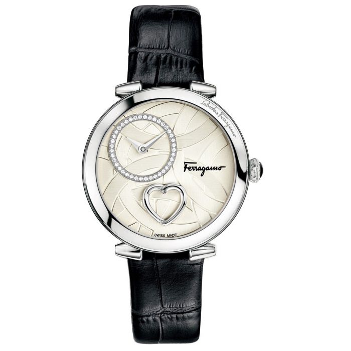 Salvatore Ferragamo Cuore Diamond Mặt Tròn Màu Bạc Dây Da Màu Đen FE2020016