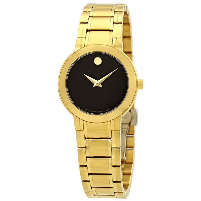 Movado Stiri Mặt Tròn Màu Đen Dây Kim Loại Màu Vàng 0606942