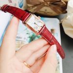Frederique Constant Carree Mặt Chữ Nhật Màu Trắng Viền Vàng Hồng Dây Da Màu Nâu FC-200MC14