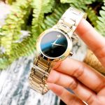 Movado Stiri Mặt Tròn Màu Đen Dây Kim Loại Màu Vàng 0606942