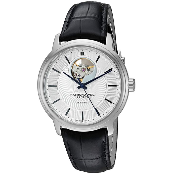 Raymond Weil Maestro Open Heart Automatic Mặt Tròn Màu Bạc Dây Da Màu Đen 2227-STC-65001