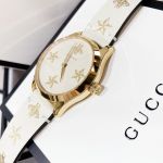 Gucci G-Timeless Mặt Tròn Viền Vàng Dây Da Màu Trắng YA1264096