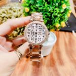 Michael Kors Mini Parker Mặt Tròn Họa Tiết Hoa Dây Kim Loại Màu Vàng Hồng MK6470