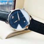 Movado 1881 Automatic Mặt Tròn Màu Xanh Viền Bạc Dây Da Màu Đen Lịch Ngày 0607020