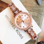 Michael Kors Sofie Crystal Mặt Tròn Đính Dá Dây Kim Loại Vàng Hồng MK3882