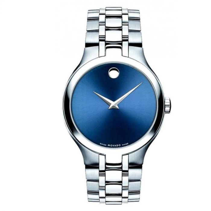 Movado Collection Mặt Tròn Màu Xanh Dây Kim Loại Màu Bạc 0606369