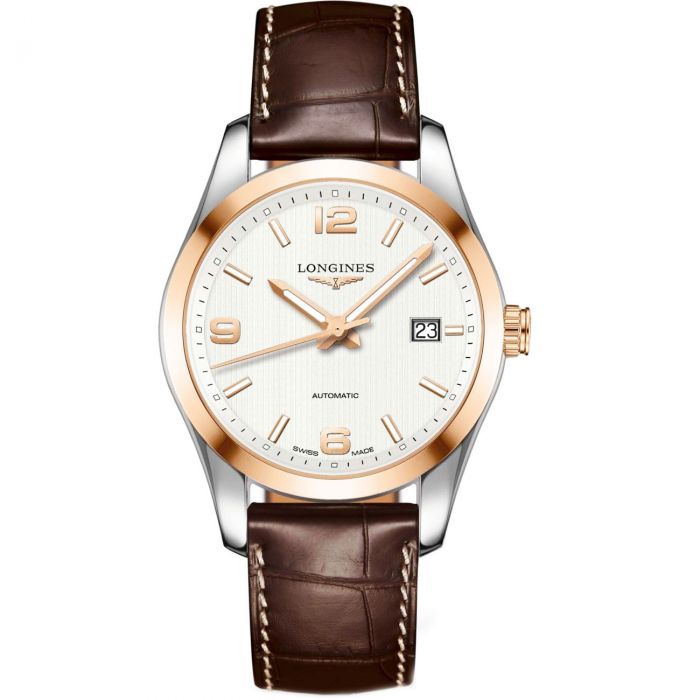 Longines Conquest Automatic Mặt Tròn Màu Bạc Dây Da Màu Nâu Lịch Ngày L2.785.5.76.3