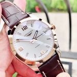 Longines Conquest Automatic Mặt Tròn Màu Bạc Dây Da Màu Nâu Lịch Ngày L2.785.5.76.3