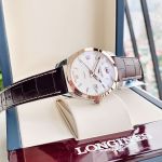 Longines Conquest Automatic Mặt Tròn Màu Bạc Dây Da Màu Nâu Lịch Ngày L2.785.5.76.3