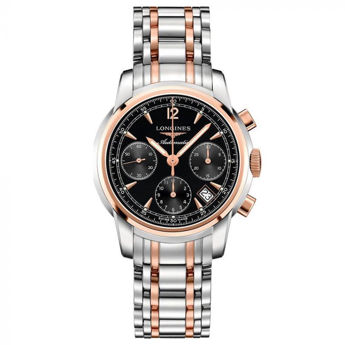 Longines Saint-Imier Automatic Demi Vàng Hồng Mặt Tròn Màu Đen Dây Kim Loại Lịch Ngày L2.753.5.52.7
