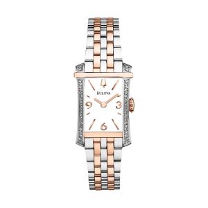 Bulova Diamond Demi Vàng Hồng Mặt Chữ Nhật Màu Trắng Dây Kim Loại 98R186