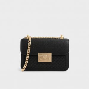 Charles & Keith Textured Boxy Chain Màu Đen Dây Xích Màu Vàng CK2-80700972-3