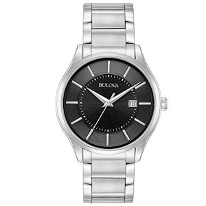 Bulova Classic Mặt Tròn Màu Đen Dây Kim Loại Màu Bạc Lịch Ngày 96B267