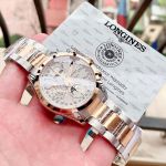 Longines Conquest Complete Calendar Moon Phase Automatic Demi Vàng Hồng Mặt Tròn Dây Kim Loại Lịch Ngày L2.798.5.72.7