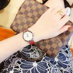 Salvatore Ferragamo Style Mặt Tròn Khảm Trai Dây Da Màu Đỏ SFDM00118