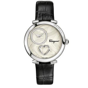 Salvatore Ferragamo Cuore Mặt Tròn Màu Bạc Dây Da Màu Đen Tặng Kèm Dây Hồng FE2890016