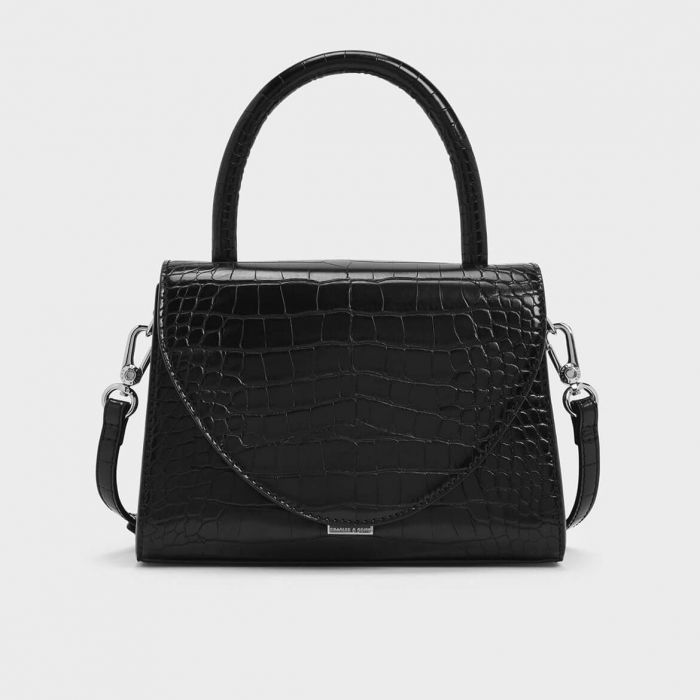 Charles & Keith Croc-Effect Structured Màu Đen CK2-50270302