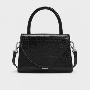 Charles & Keith Croc-Effect Structured Màu Đen CK2-50270302