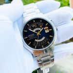 Orient Perpetual Automatic Vạn Niên Mặt Tròn Màu Xanh Dây Kim Loại Màu Ba FEU00002DW
