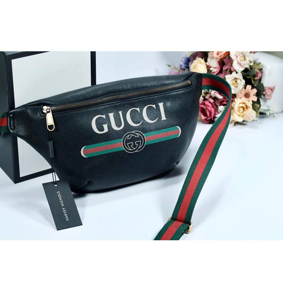 Gucci Bumbag Print Màu Đen Dây Đỏ Pha Xanh 530412 0GCCT xách tay chính hãng  giá rẻ bảo hành dài - Ví da - Senmix