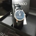 Movado Museum Mặt Tròn Viền Bạc Dây Da Màu Đen 2100004