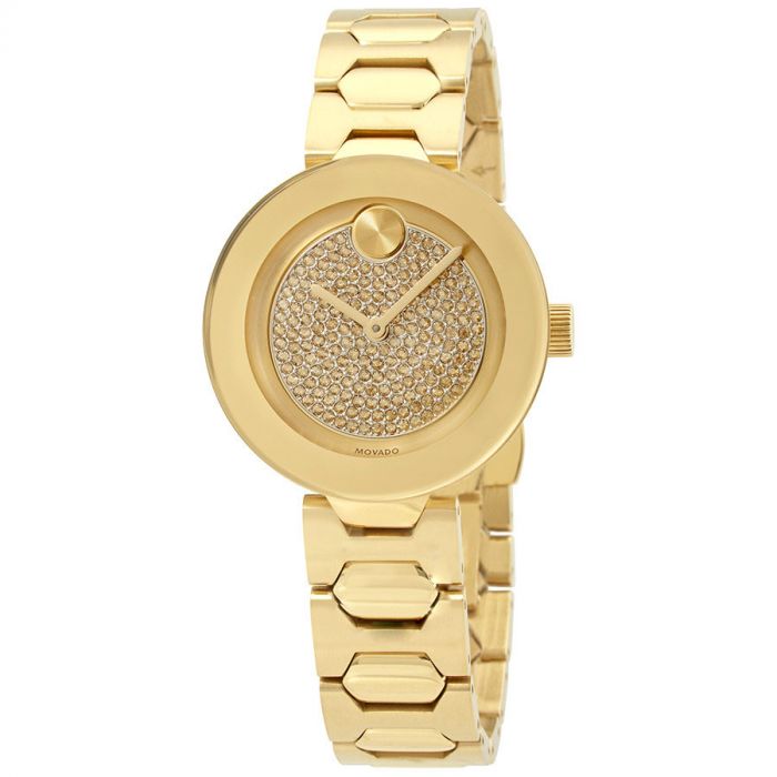 Movado Bold Pave Mặt Tròn Đính Đá Dây Kim Loại Màu Vàng 3600492