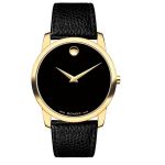 Movado Museum Classic Mặt Tròn Viền Vàng Dây Da Màu Đen 0607014