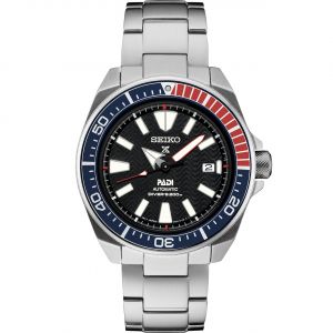 Seiko Samurai Pepsi Automatic Dive Mặt Tròn Màu Xanh Dây Kim Loại Màu Bạc Lịch Ngày SRPB99