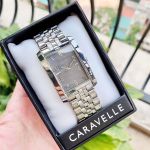 Caravelle New York Mặt Chữ Nhật Màu Đen Dây Kim Loại Màu Bạc 43A118