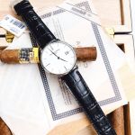 Frederique Constant Slim Line Mặt Tròn Màu Bạc Dây Da Màu Đen Lịch Ngày FC-220S5S6