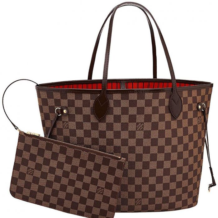 Louis Vuitton Neverfull MM Damier Màu Nâu Lòng Đỏ Kèm Zip Pouch N41358