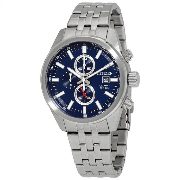 Citizen Chronograph Mặt Tròn Màu Xanh Dây Kim Loại Màu Bạc Lịch Ngày AN3620-51L