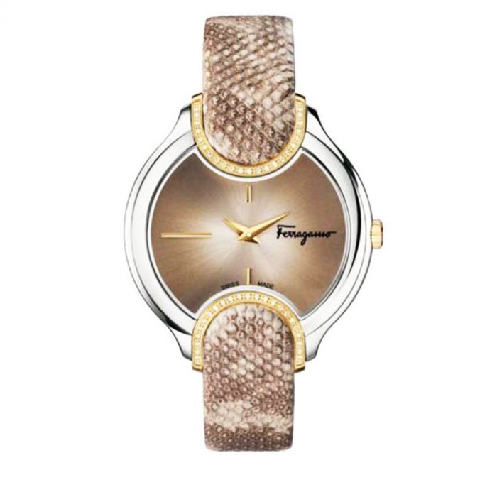 Salvatore Ferragamo Signature Mặt Tròn Dây Da Màu Be FIZ060015