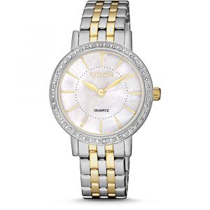 Citizen Elegance Demi Vàng Mặt Tròn Đính Đá Dây Kim Loại EL3044-89D